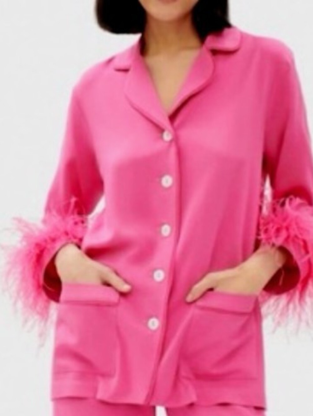 Sleeper • Luxury Party Pajama Hot Pink Top | Ostrich Feathers